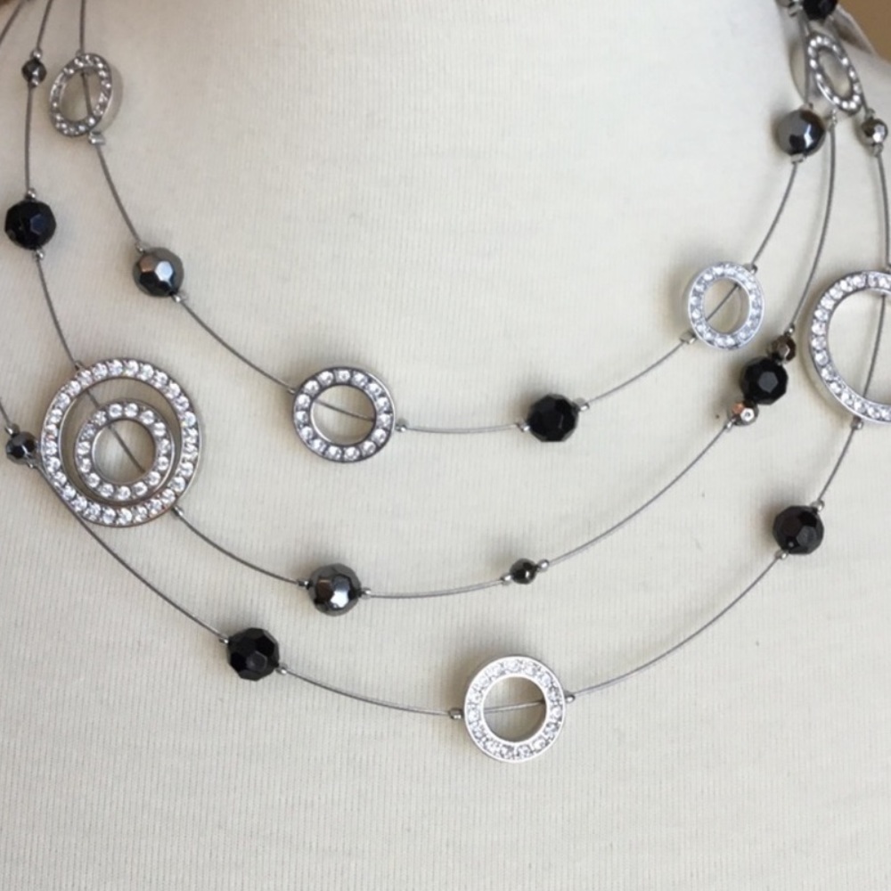 Cookie Lee Silver Rhinestone Beaded Statement Necklace